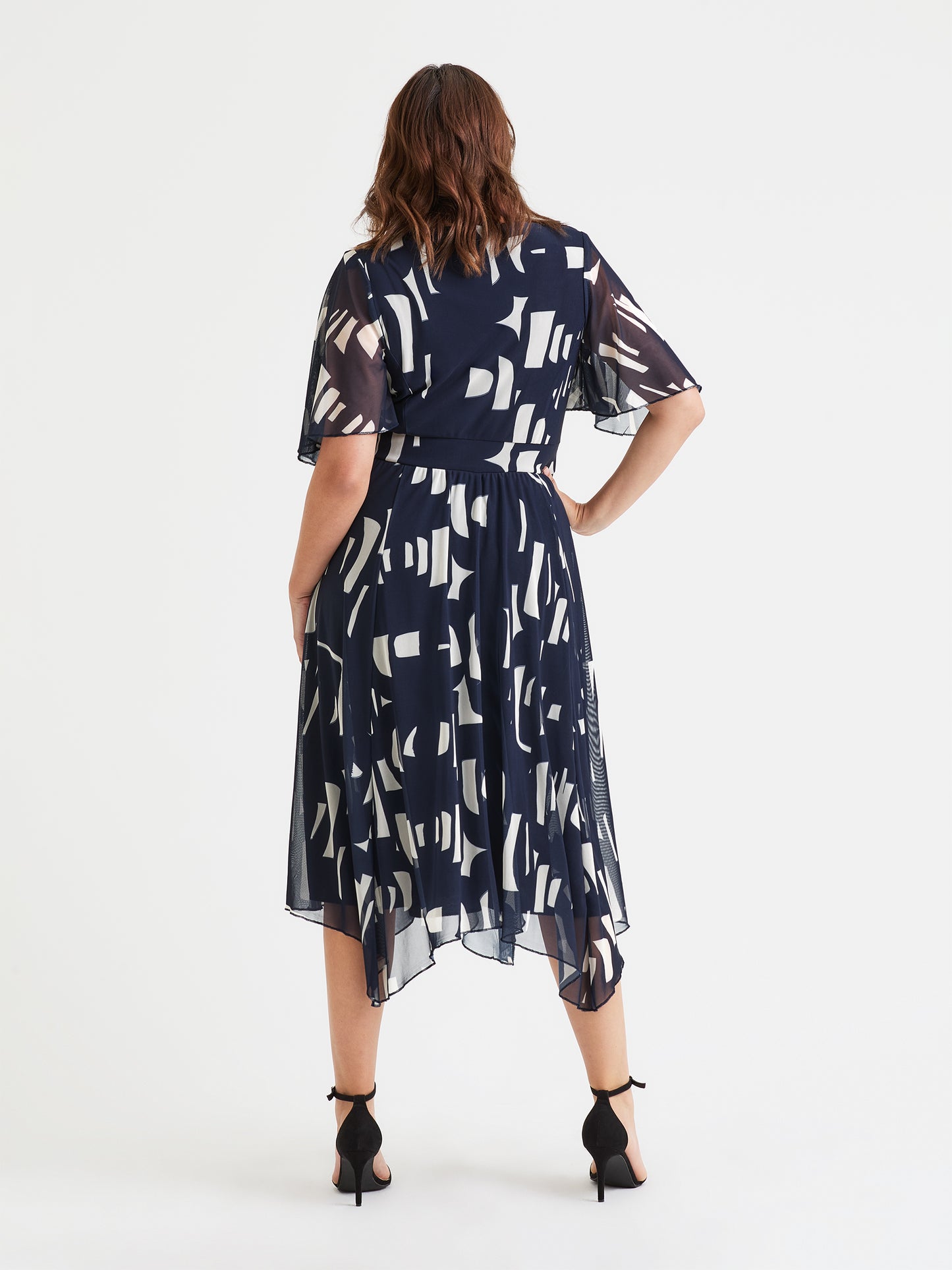 Julie Navy Geometric Hanky Hem Dress