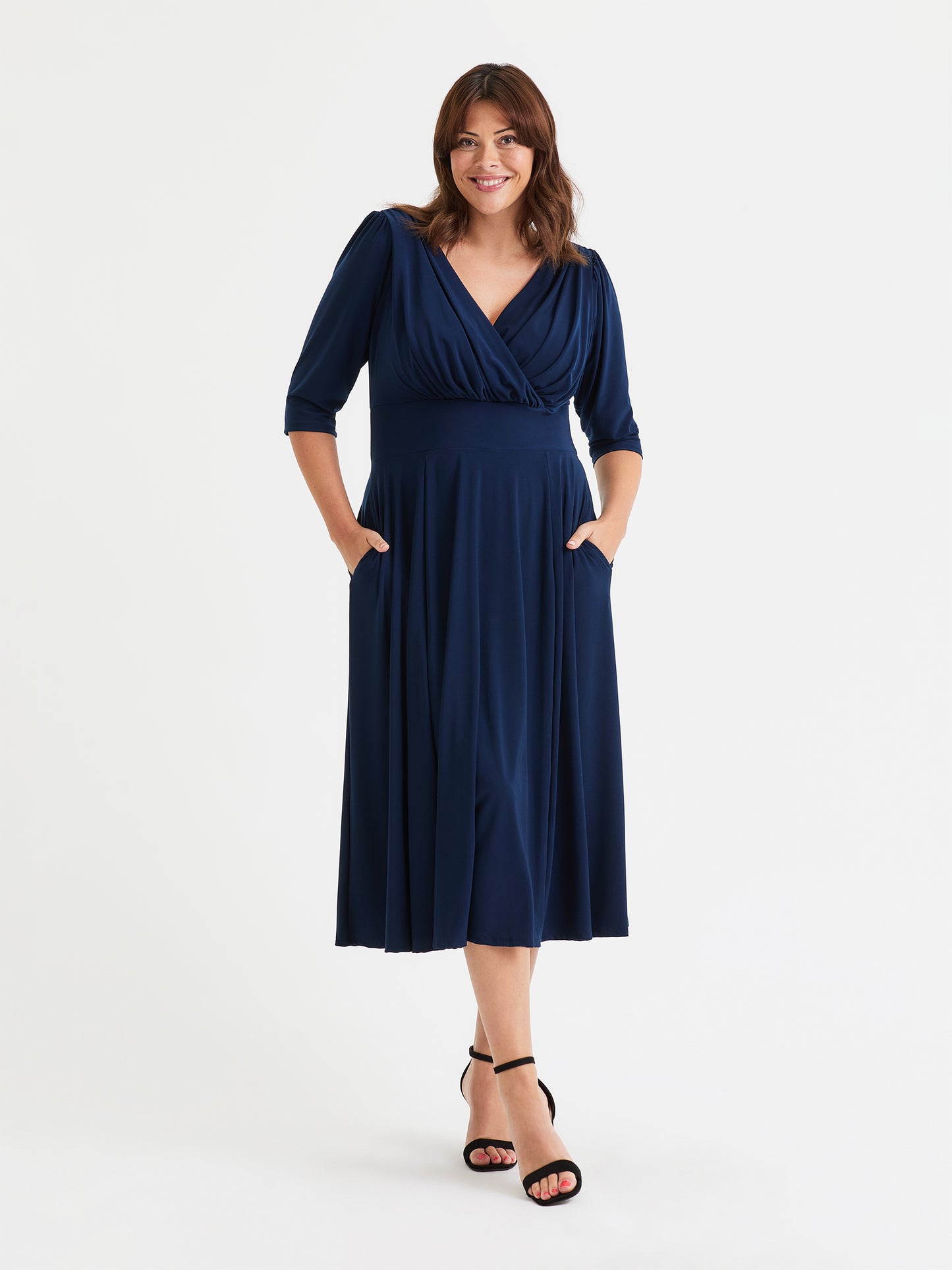 Helena Solid Navy Midi Dress