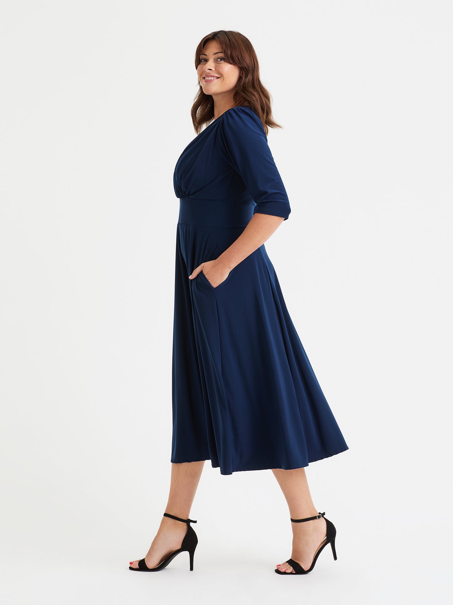 Helena Solid Navy Midi Dress