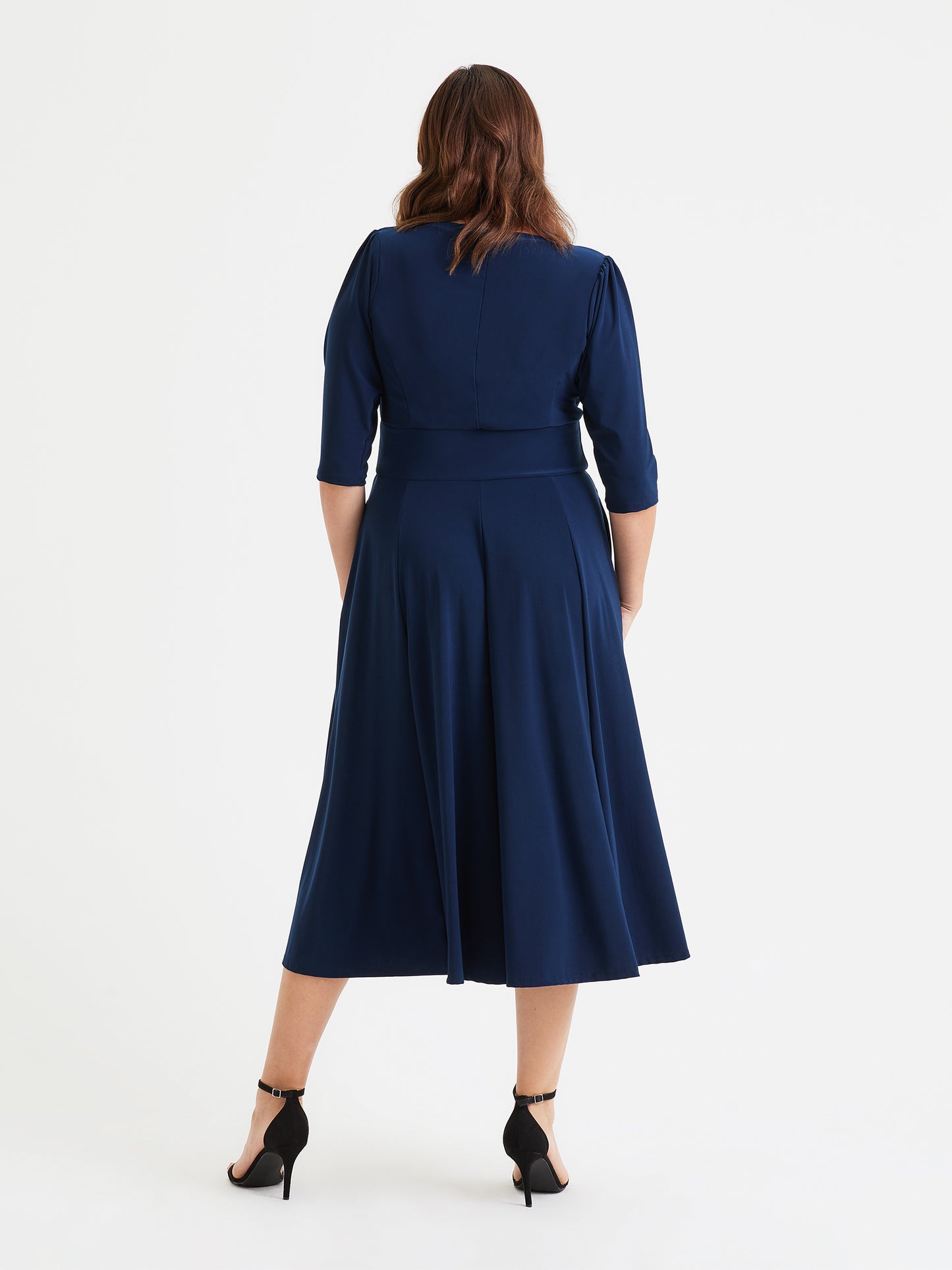 Helena Solid Navy Midi Dress