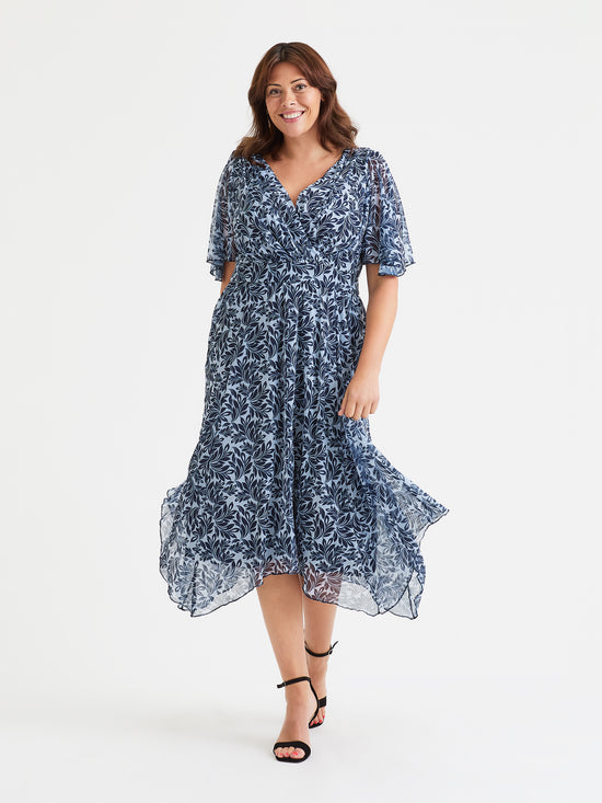 Julie Navy Flower Hanky Hem Dress