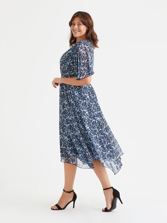 Julie Navy Flower Hanky Hem Dress