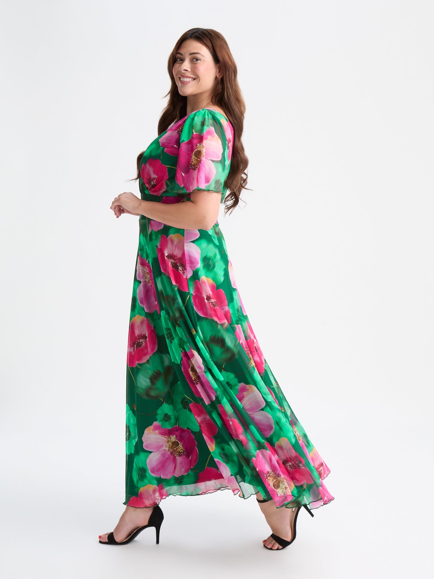 Isabelle Green Pink Float Sleeve Maxi Dress