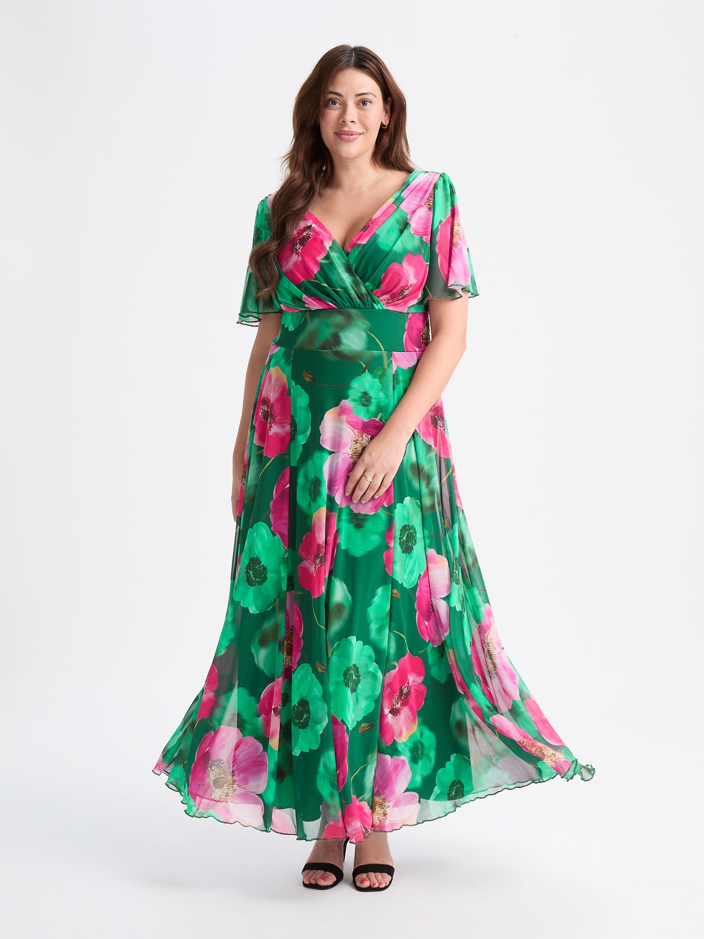 Isabelle Green Pink Float Sleeve Maxi Dress