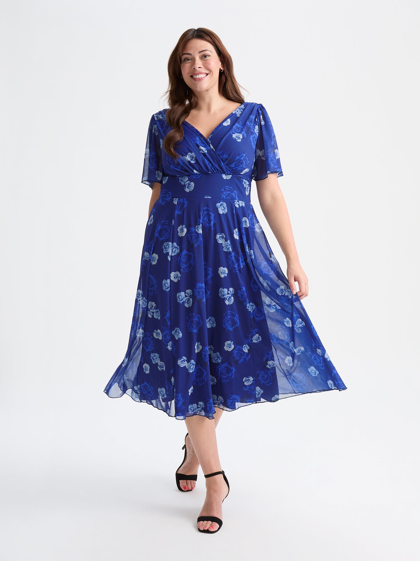 Victoria Blue Rose Angel Sleeve Mesh Long Midi Dress