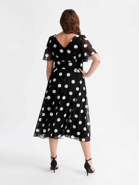 Victoria Black Spot Angel Sleeve Mesh Long Midi Dress