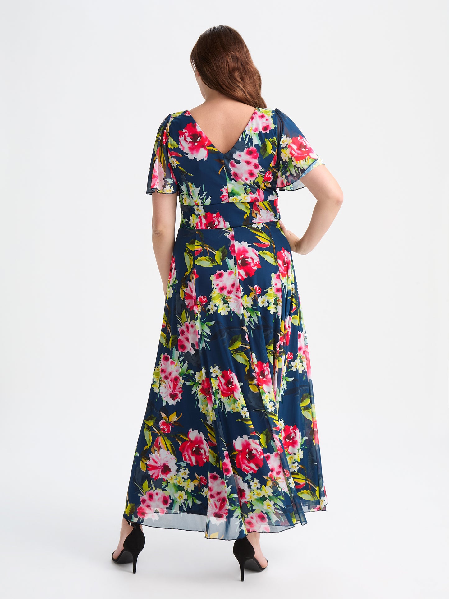 Isabelle Navy Pink Multi Float Sleeve Maxi Dress