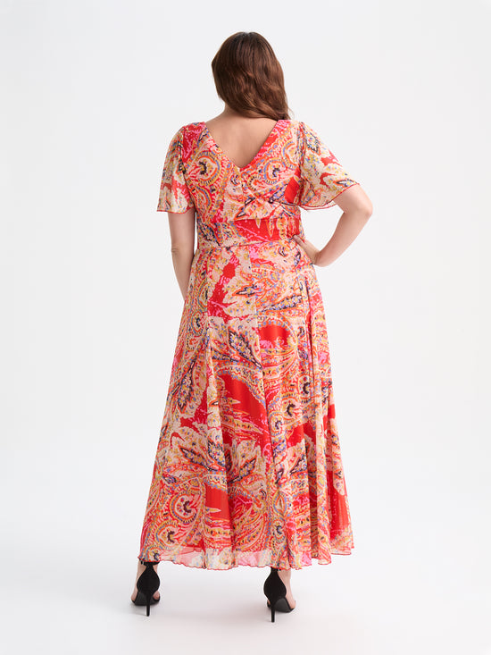 Isabelle Orange Paisley Float Sleeve Maxi Dress