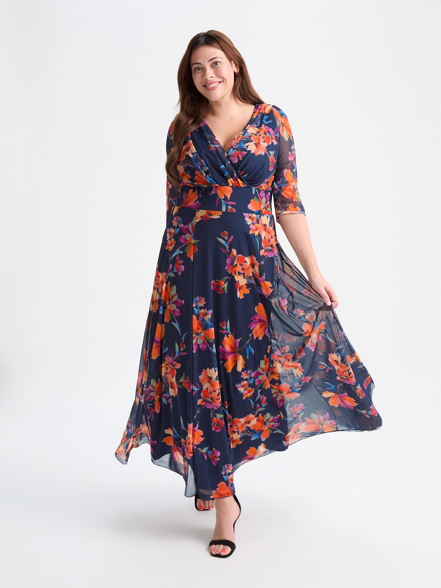 Verity Navy Red Print Maxi Gown