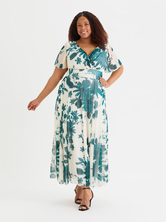 Isabelle Teal Cream Float Sleeve Maxi Dress