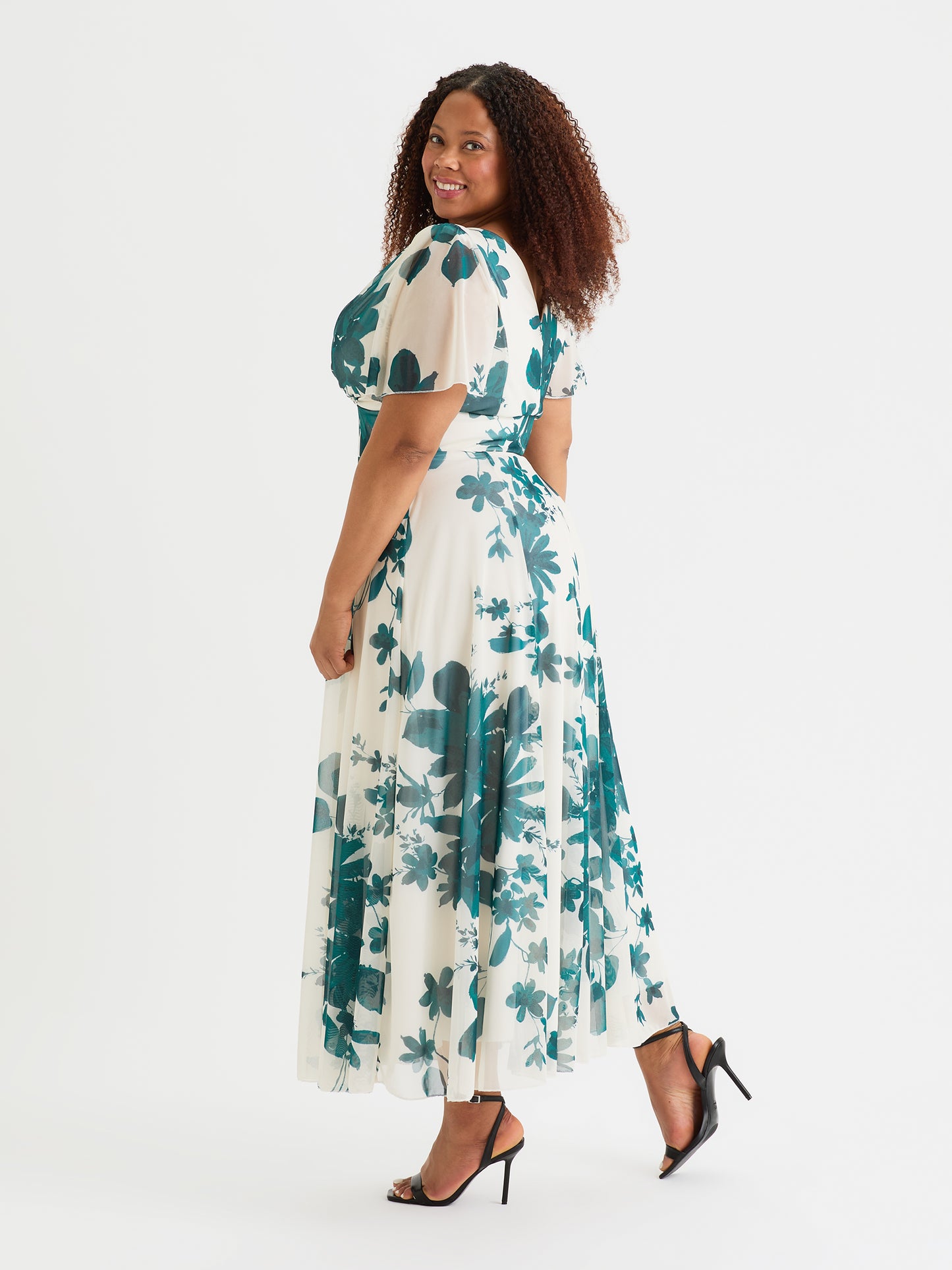 Isabelle Teal Cream Float Sleeve Maxi Dress