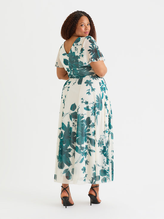 Isabelle Teal Cream Float Sleeve Maxi Dress