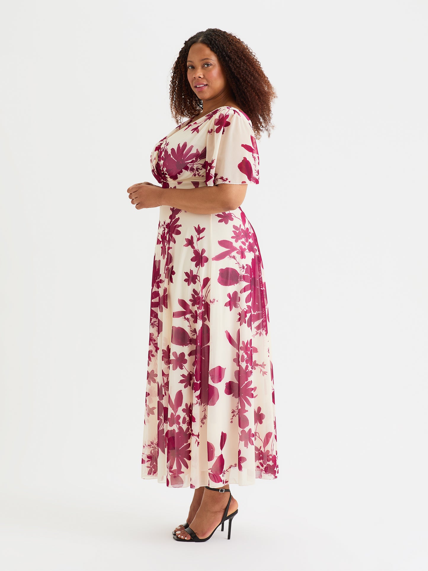 Isabelle Wine Cream Float Sleeve Maxi Dress