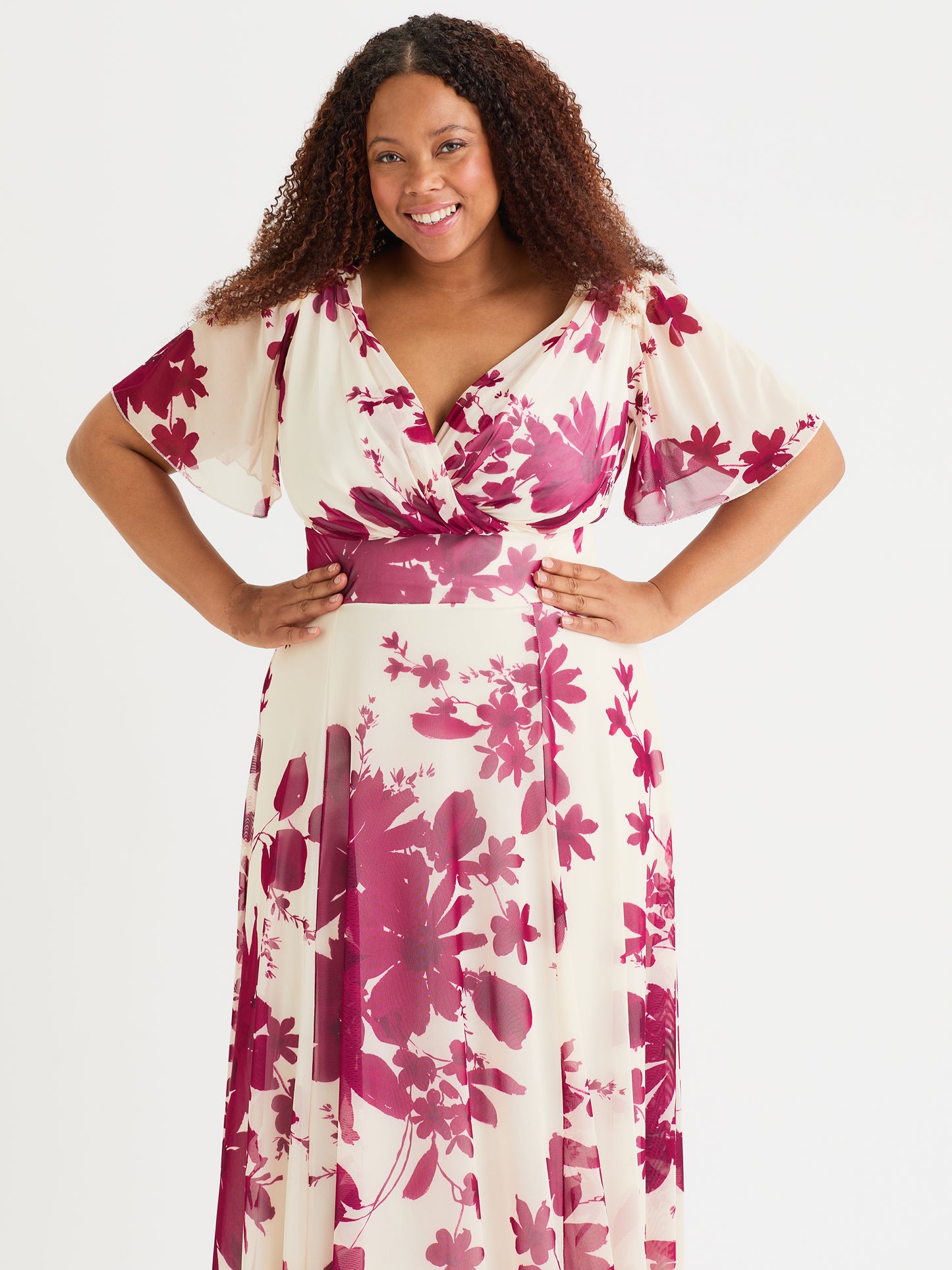 Isabelle Wine Cream Float Sleeve Maxi Dress