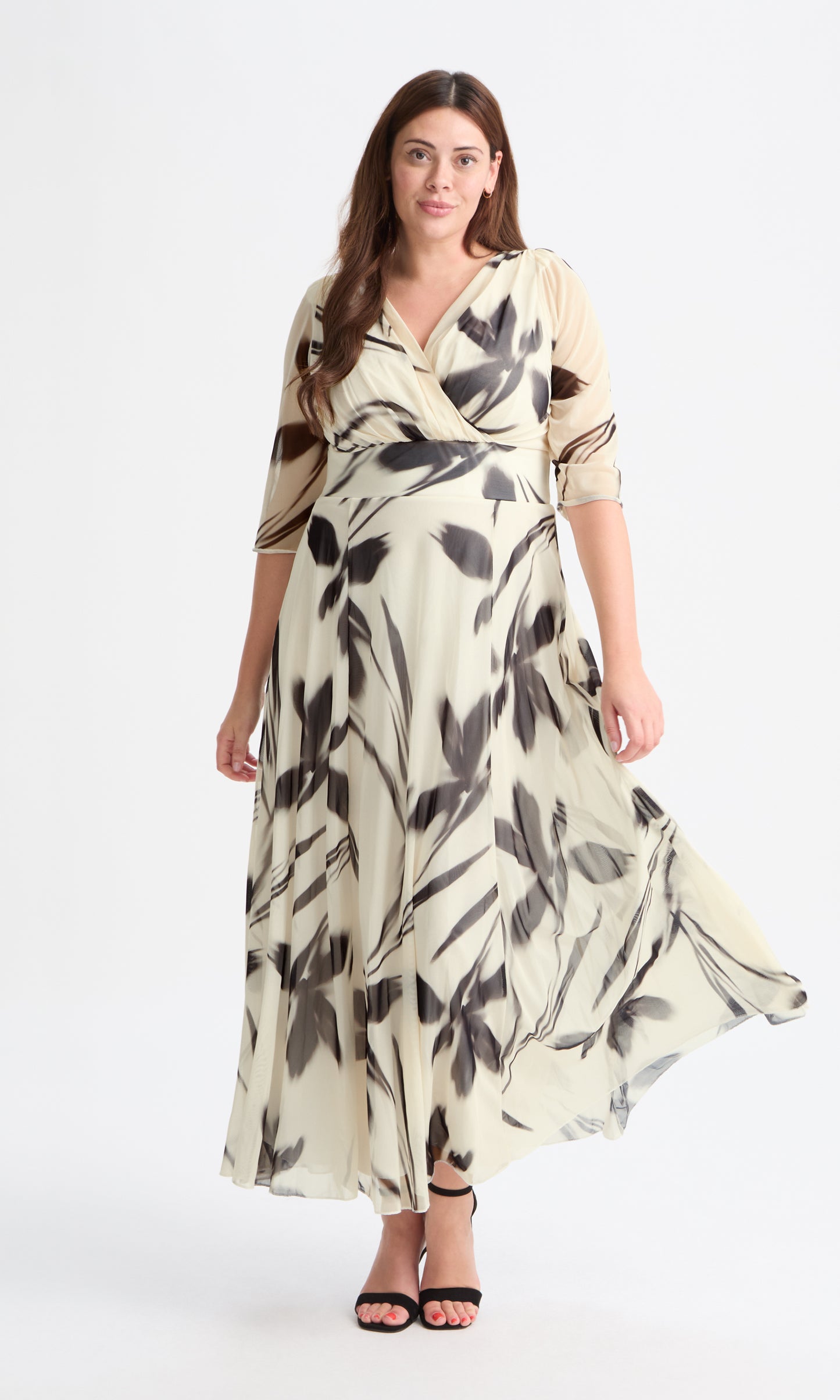 Verity Cream Black Print Maxi Gown