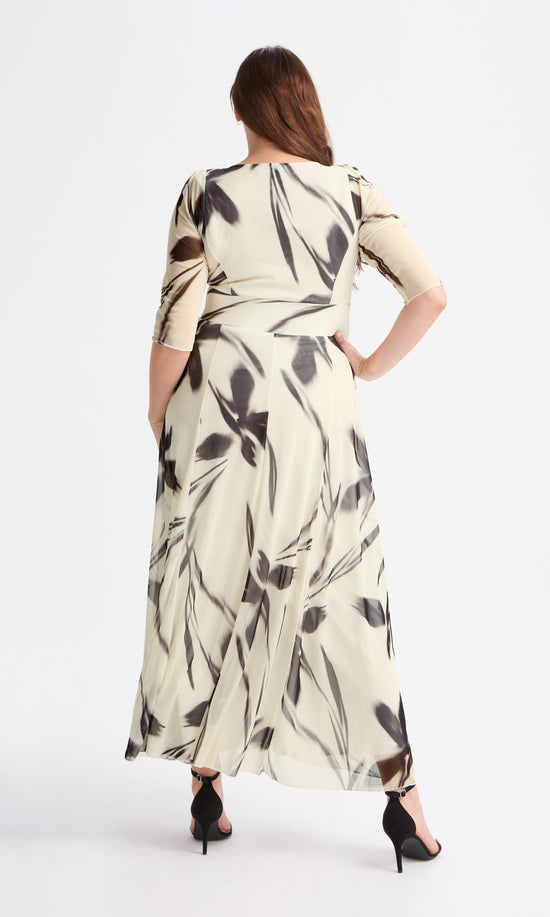 Verity Cream Black Print Maxi Gown