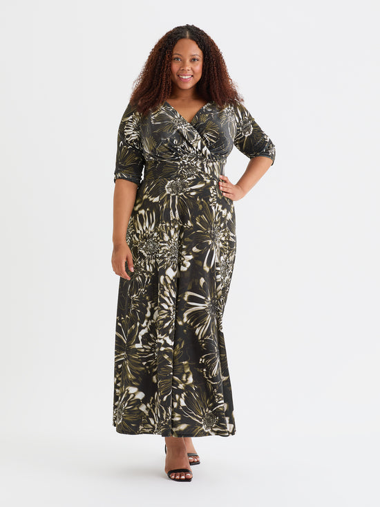 Verity Velvet Black Cream Gold Print Maxi Gown