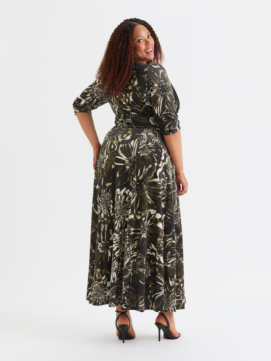 Verity Velvet Black Cream Gold Print Maxi Gown