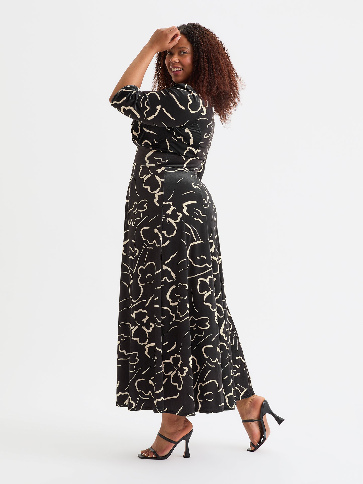 Verity Velvet Black Ivory Print Maxi Gown