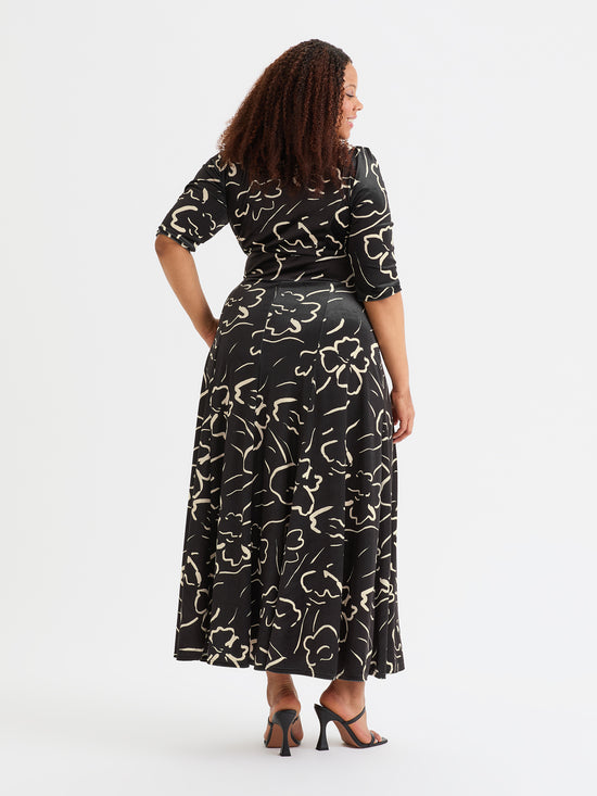 Verity Velvet Black Ivory Print Maxi Gown