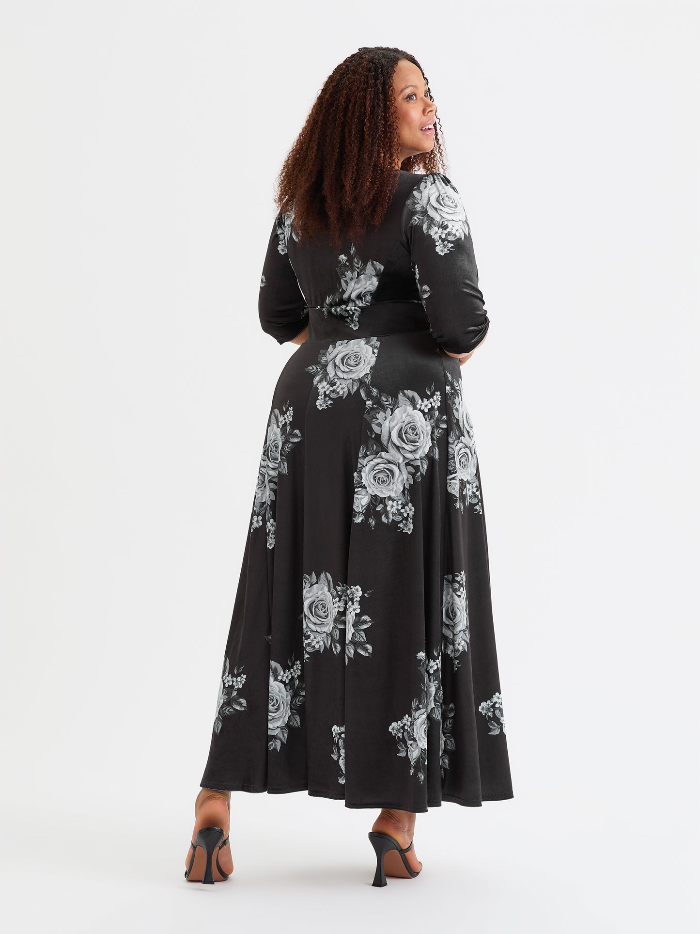 Verity Velvet Black Silver Print Maxi Gown