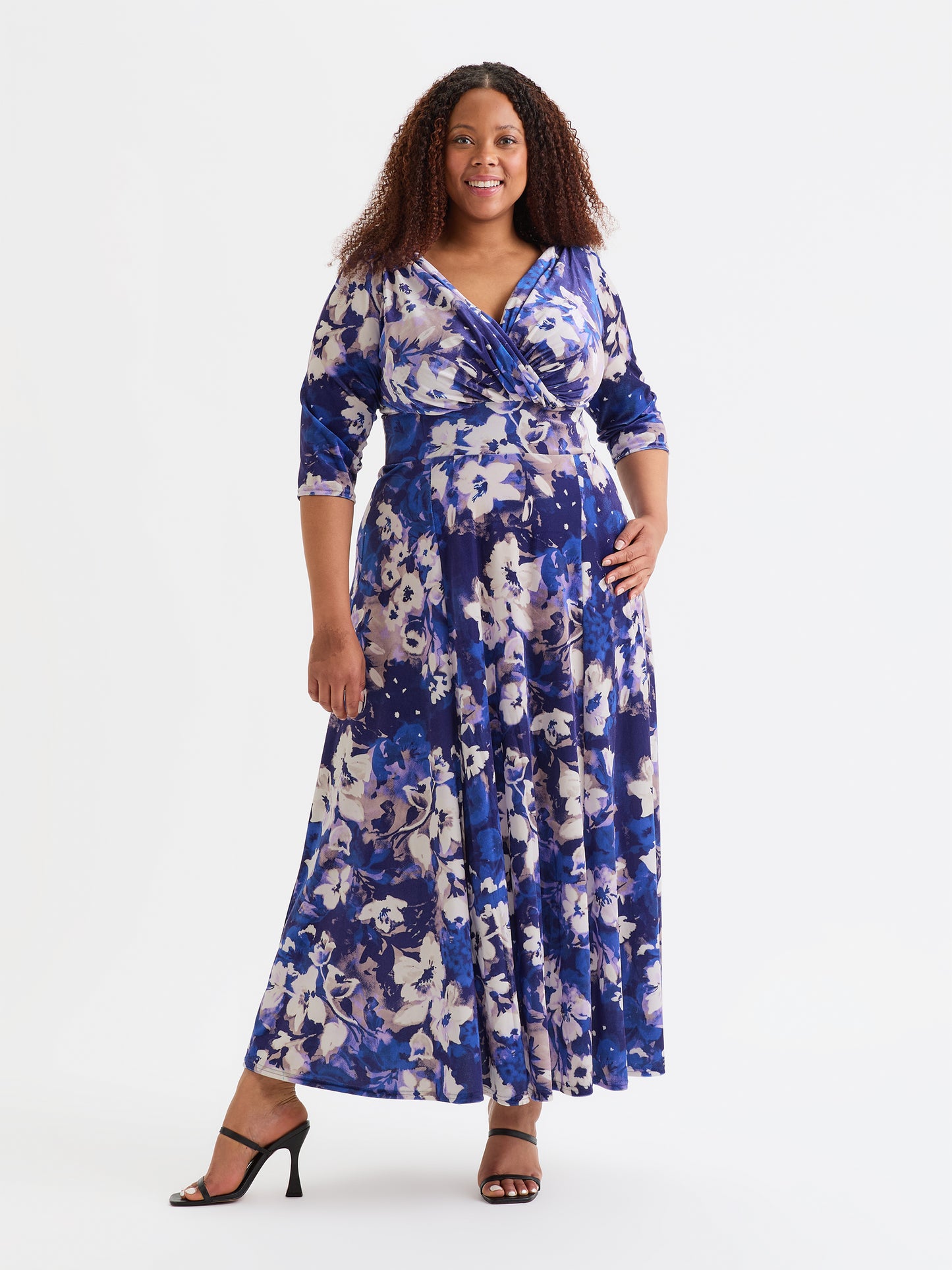 Verity Velvet Cobalt Blue Cream Print Maxi Gown