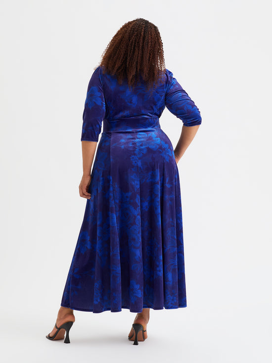 Verity Velvet Cobalt Blue Print Maxi Gown