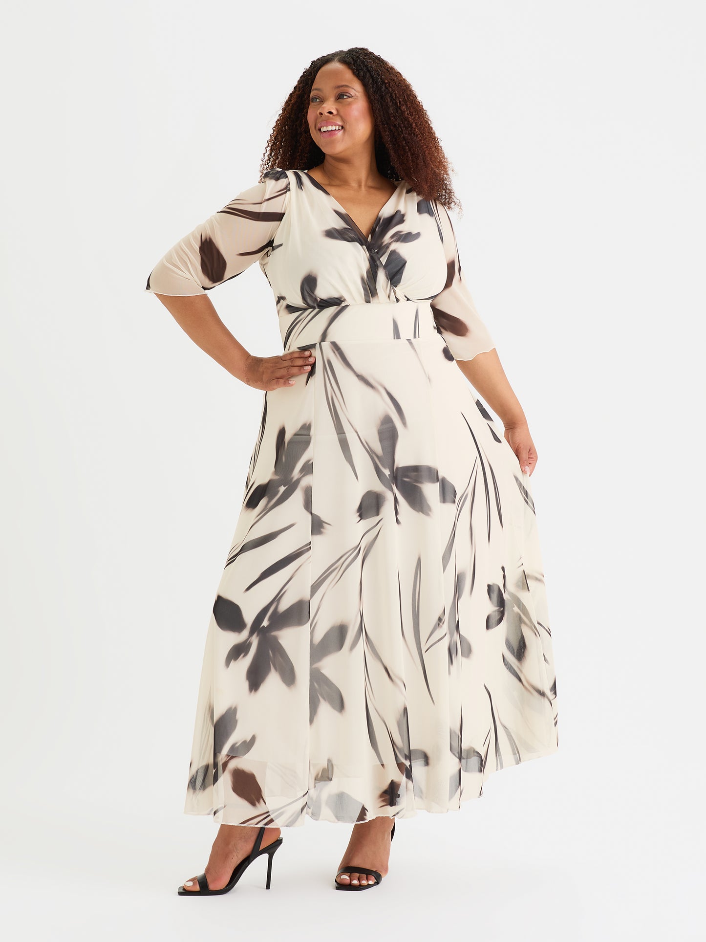 Verity Cream Black Print Maxi Gown