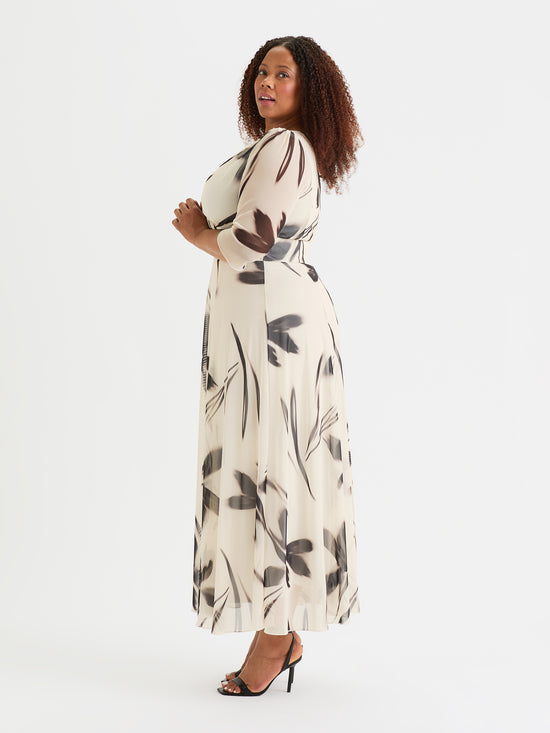 Verity Cream Black Print Maxi Gown