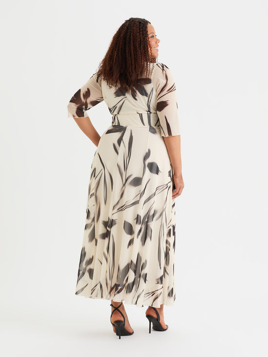 Verity Cream Black Print Maxi Gown