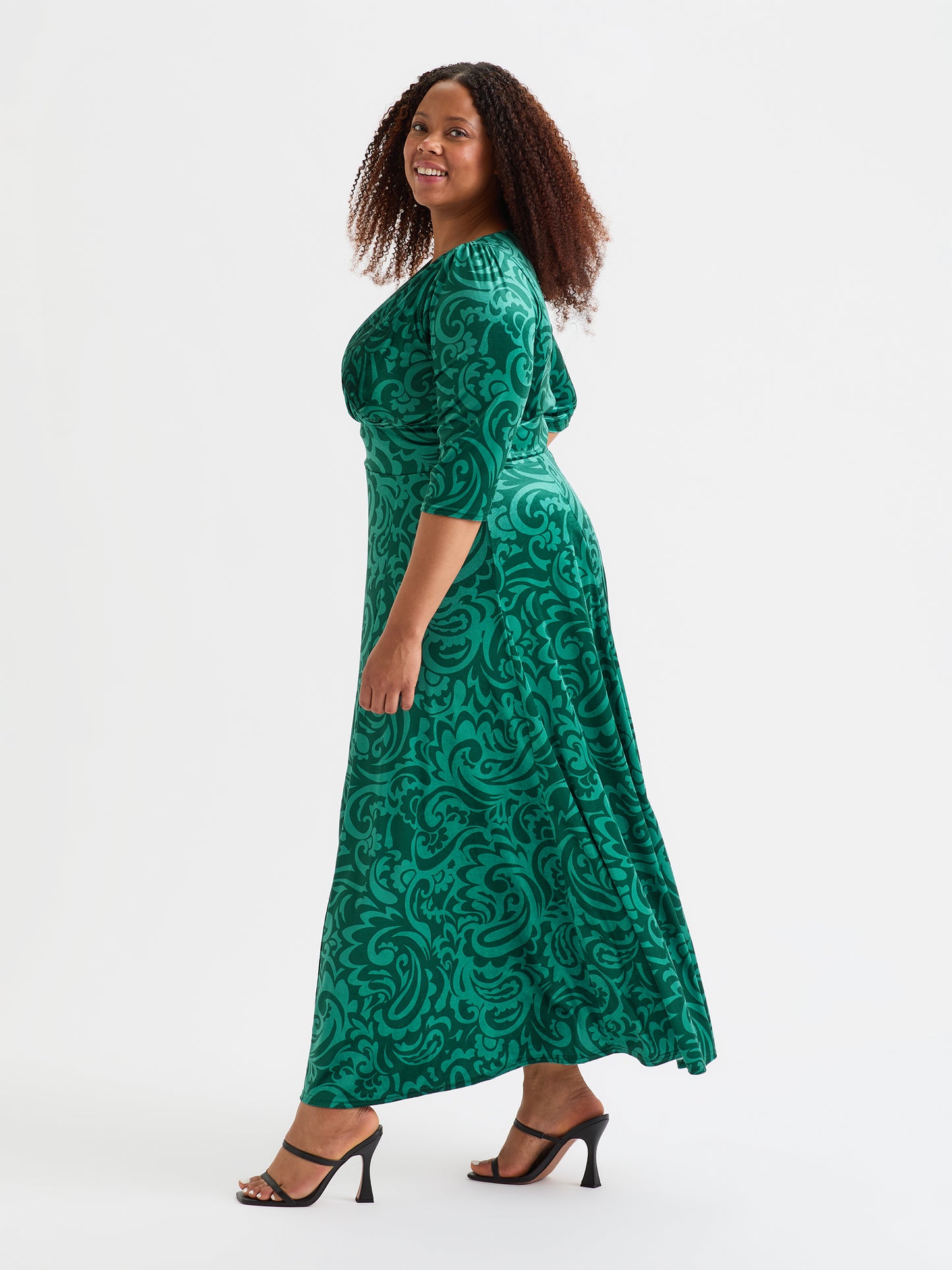 Verity Velvet Dark Green Pucci Print Maxi Gown