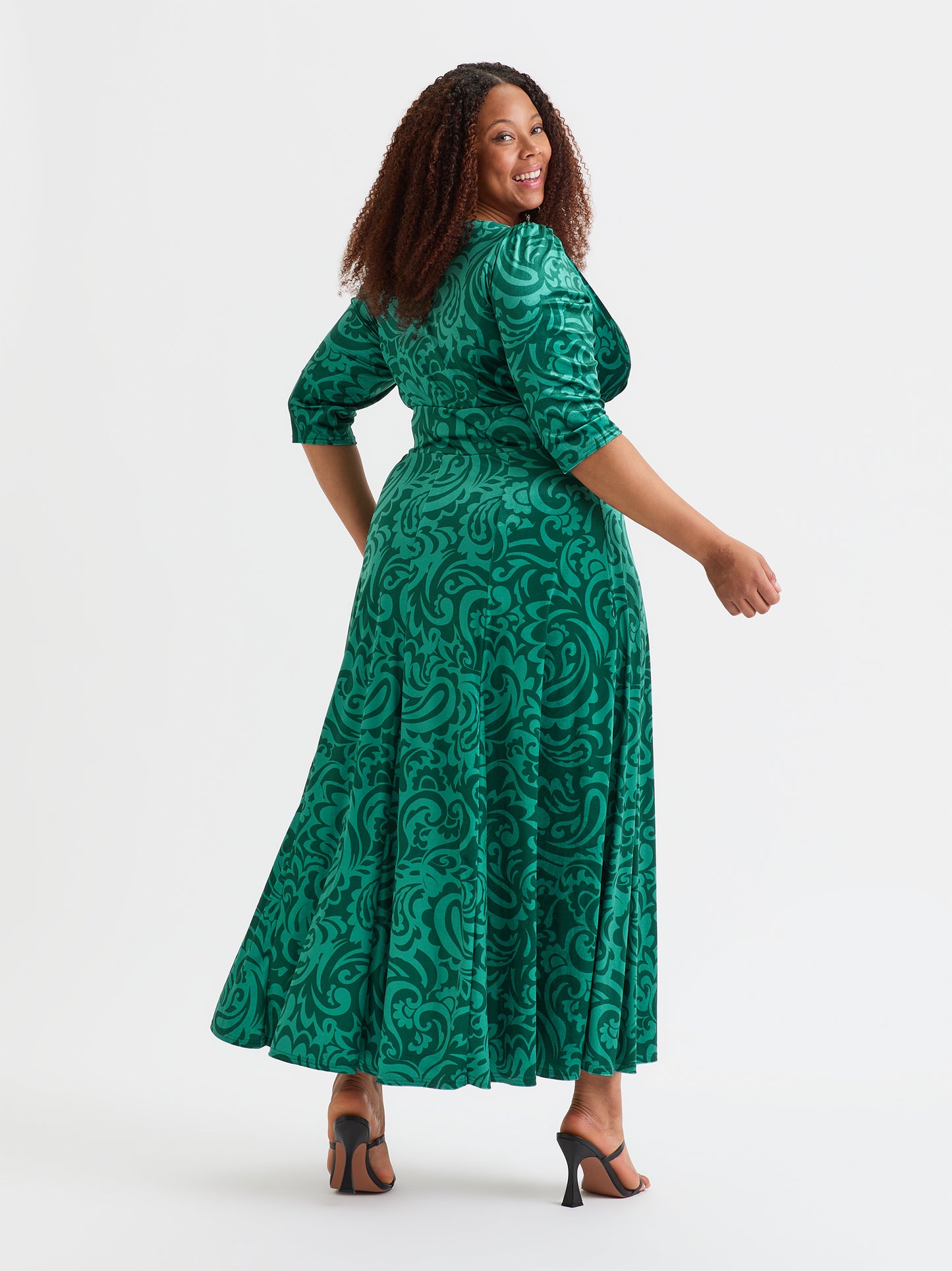 Verity Velvet Dark Green Pucci Print Maxi Gown