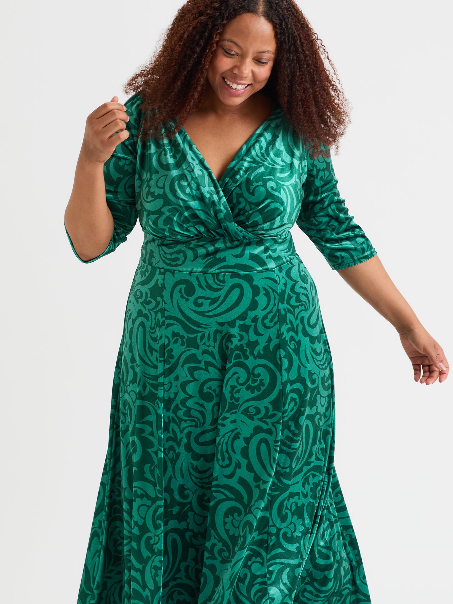 Verity Velvet Dark Green Pucci Print Maxi Gown