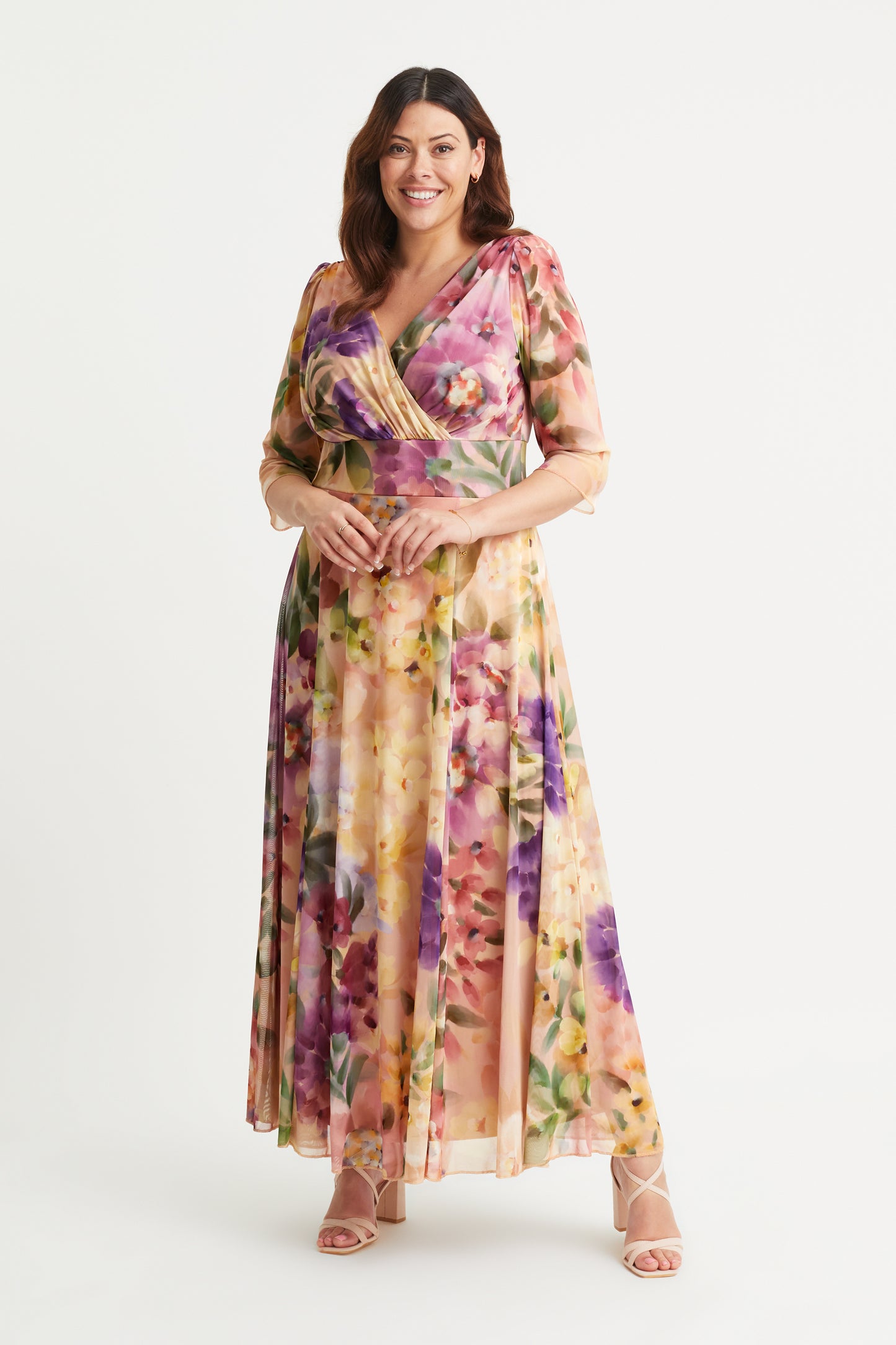 Verity Purple Pastel Print Maxi Gown