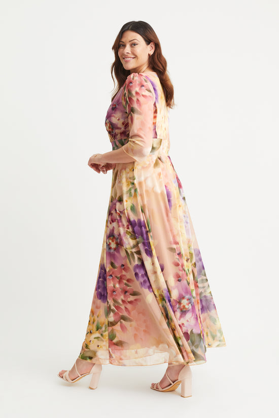 Verity Purple Pastel Print Maxi Gown