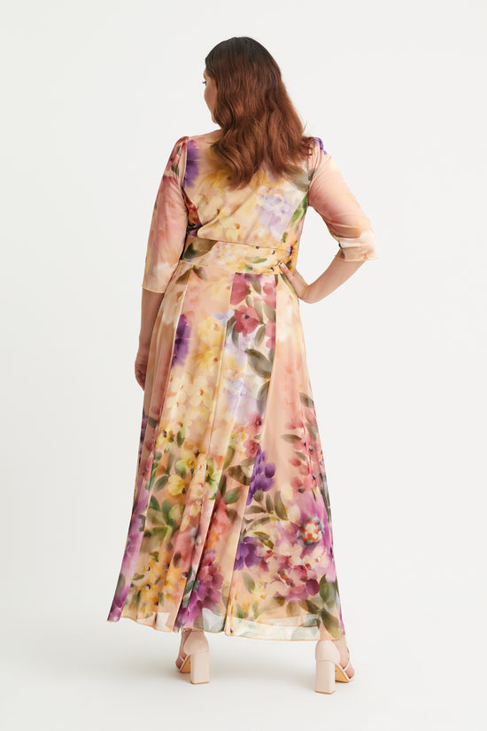 Verity Purple Pastel Print Maxi Gown