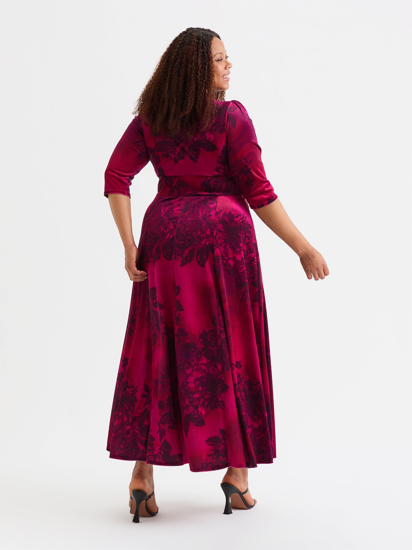 Verity Velvet Wine Antique Print Maxi Gown