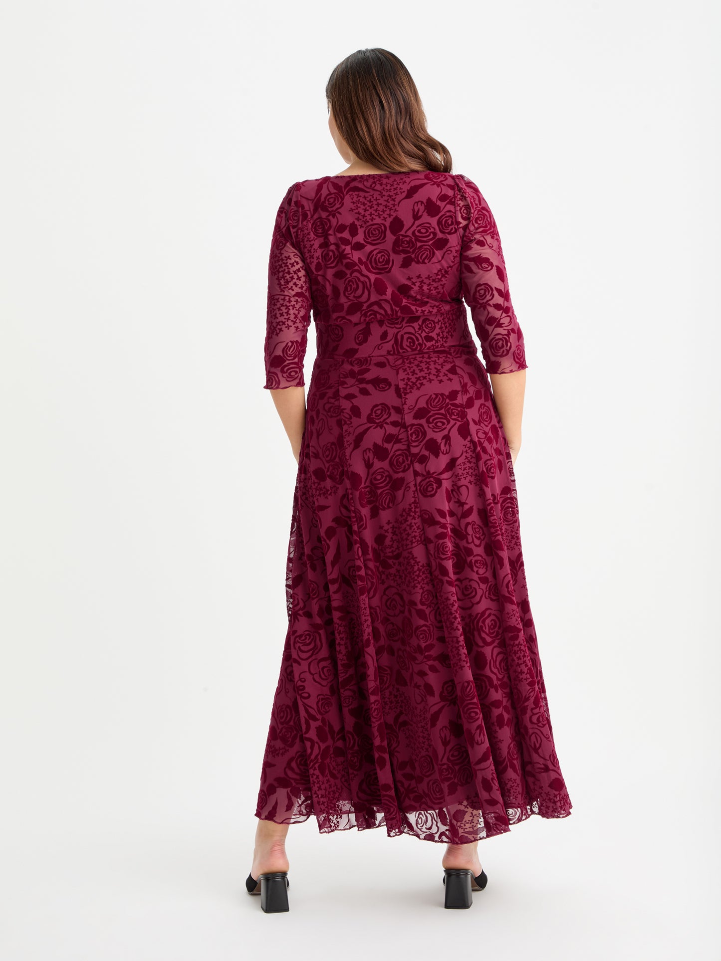 Verity Wine Velvet Flock Maxi Gown