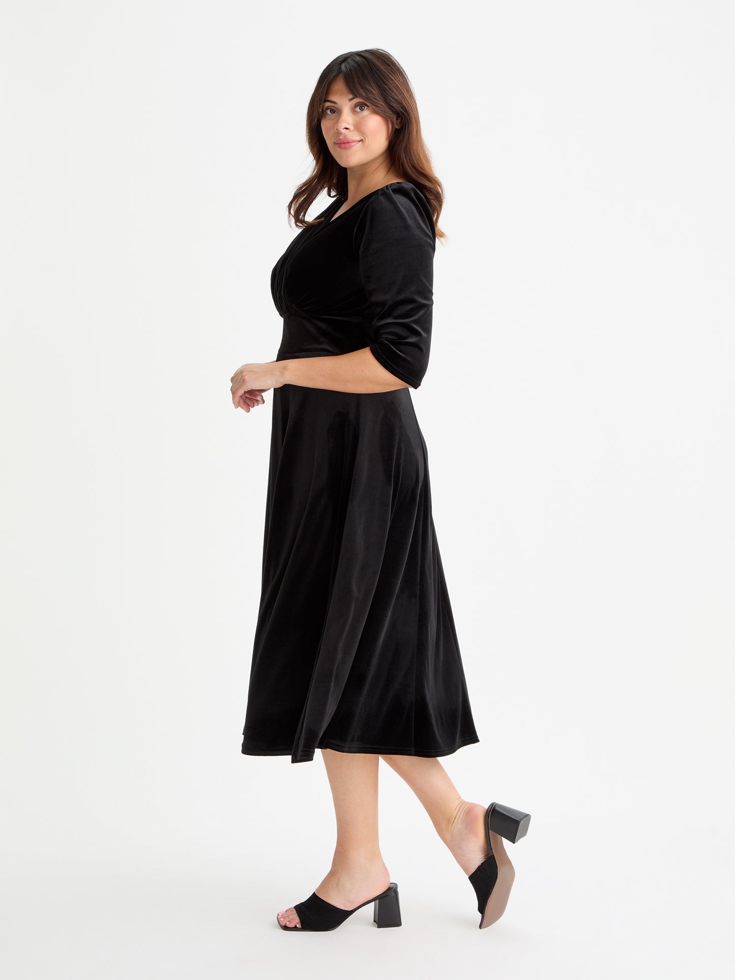 Helena Velvet Black Midi Dress