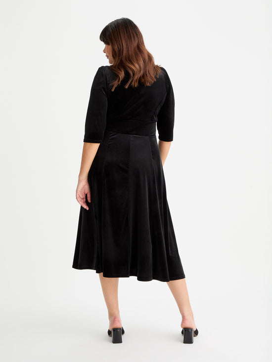 Helena Velvet Black Midi Dress