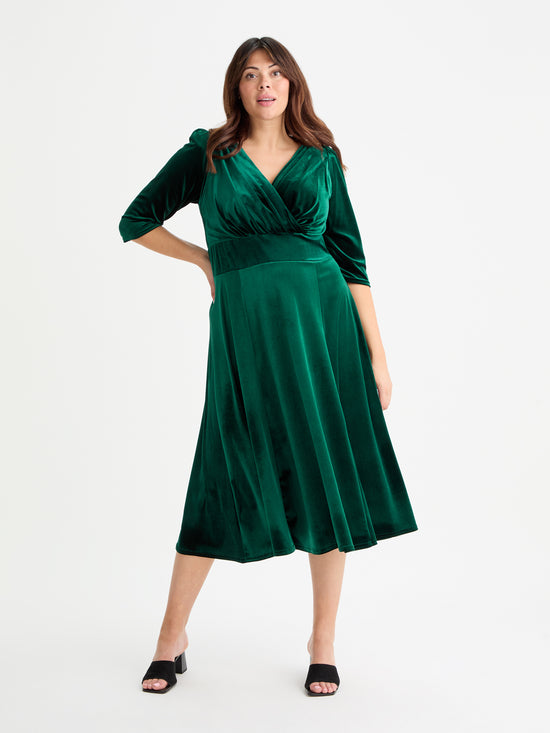 Helena Velvet Green Midi Dress