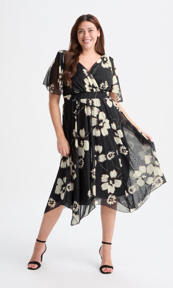 Julie Black Cream Hanky Hem Dress