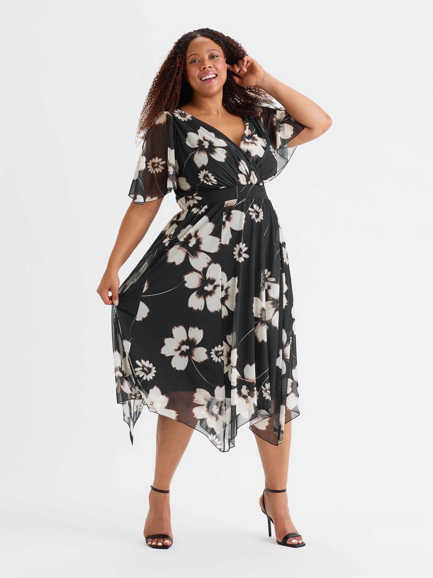 Julie Black Cream Hanky Hem Dress