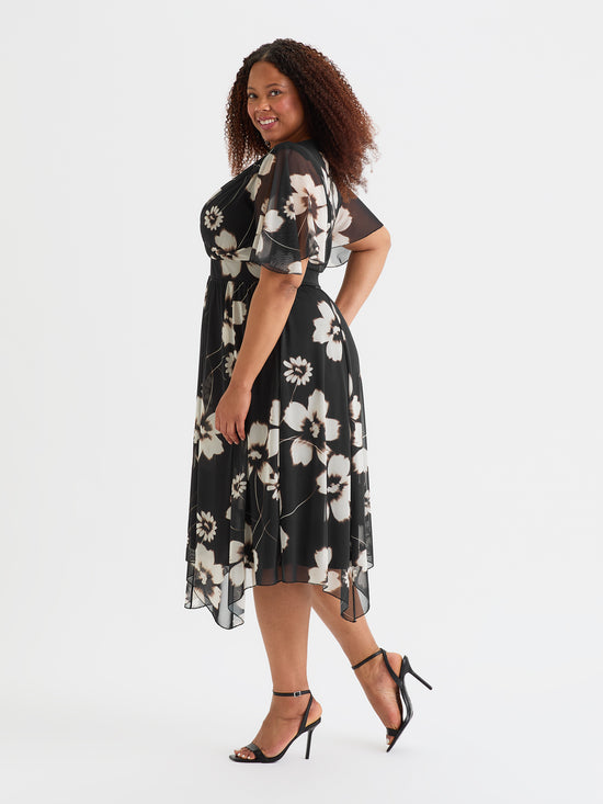 Julie Black Cream Hanky Hem Dress