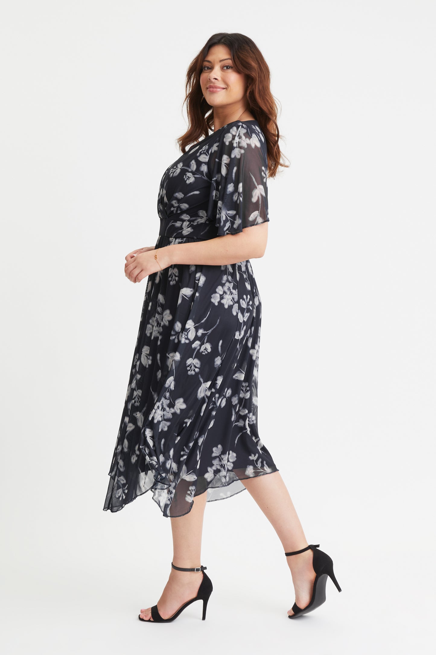 Julie Black Floral Hanky Hem Dress