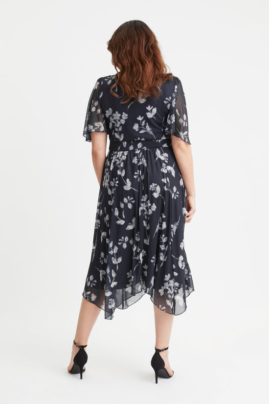 Julie Black Floral Hanky Hem Dress