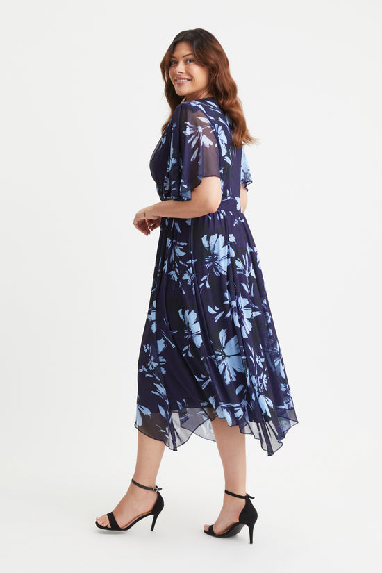 Julie Navy Blue Hanky Hem Dress