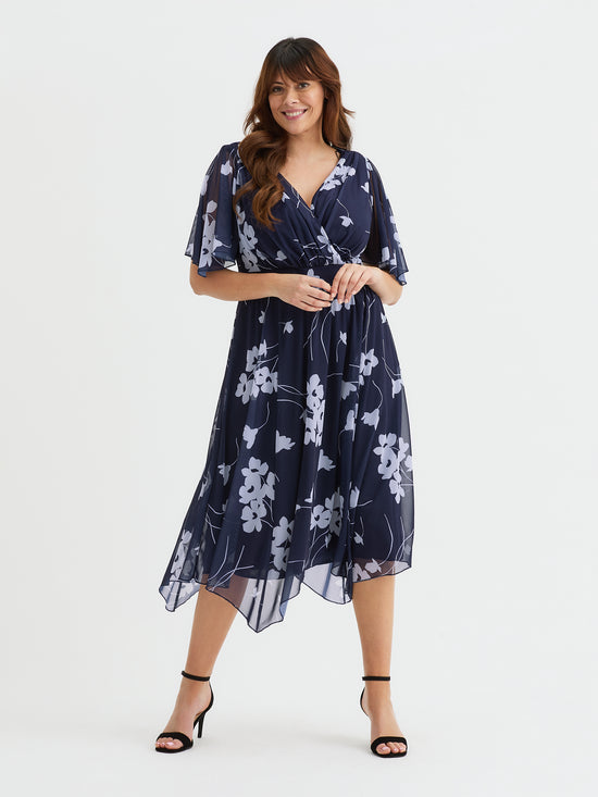 Julie Navy Lilac Hanky Hem Dress