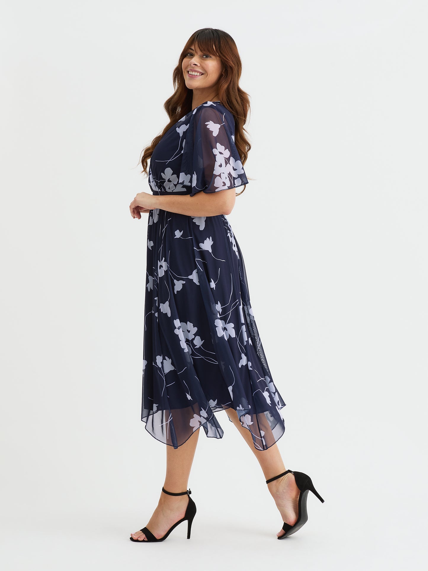 Julie Navy Lilac Hanky Hem Dress