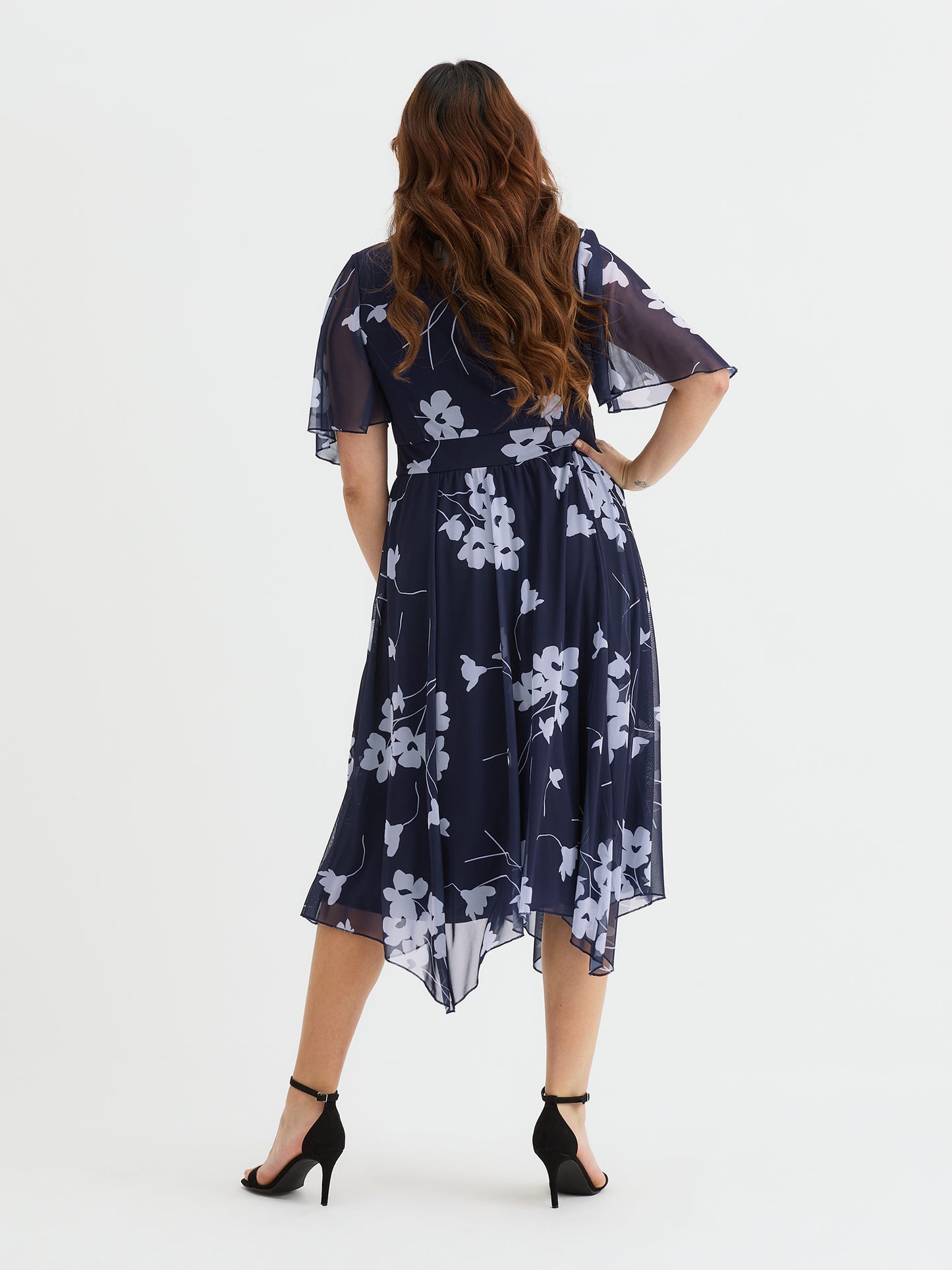 Julie Navy Lilac Hanky Hem Dress